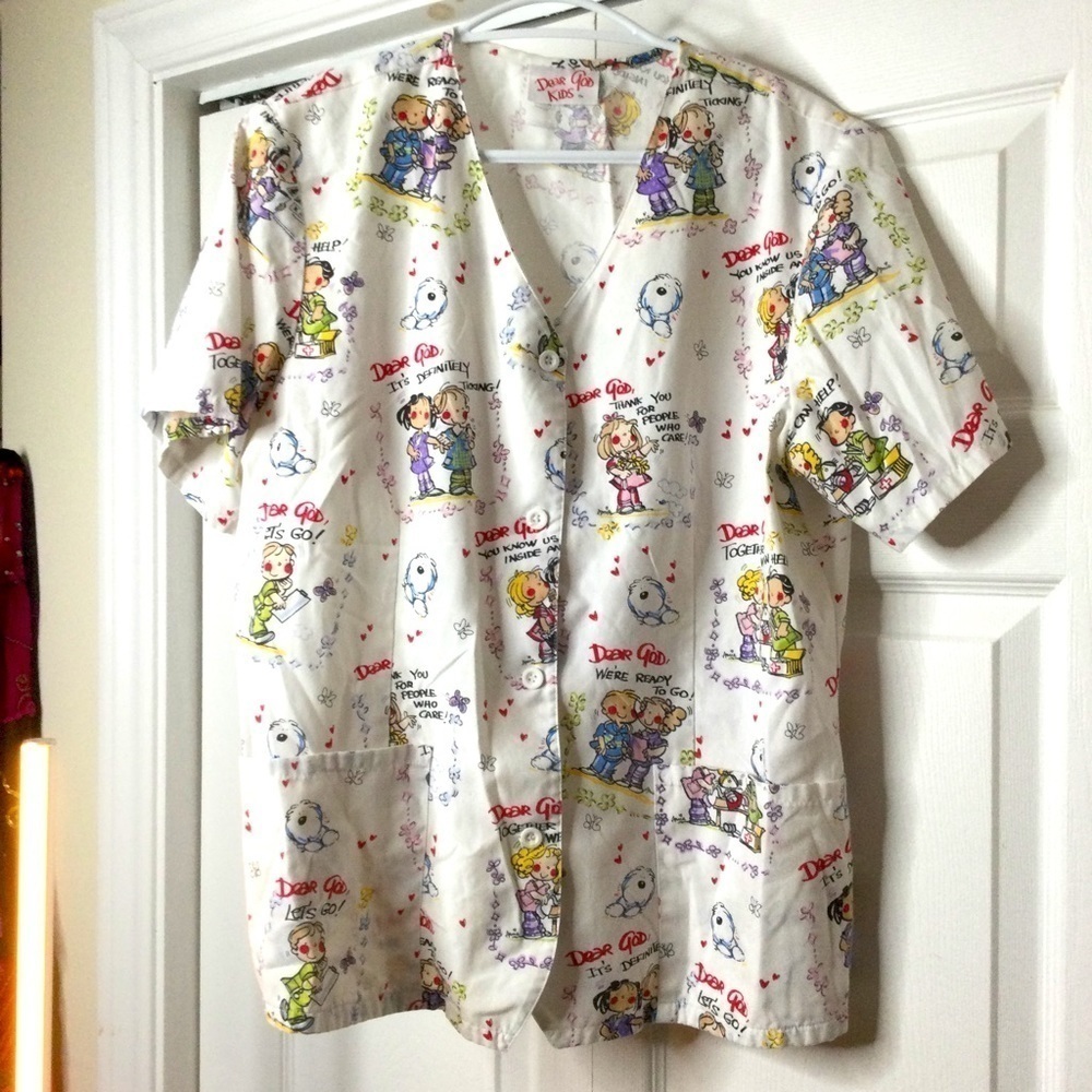 Dear God kids, Scrubs top medium